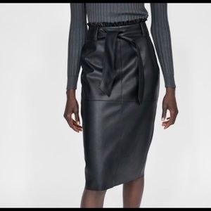 Zara leather ruffled midi paper bag skirt